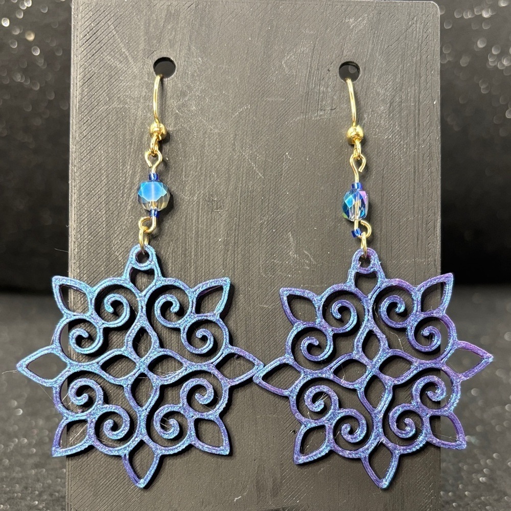 Blue and Purple Color Shift Filigree Earrings - Picture 4 of 7